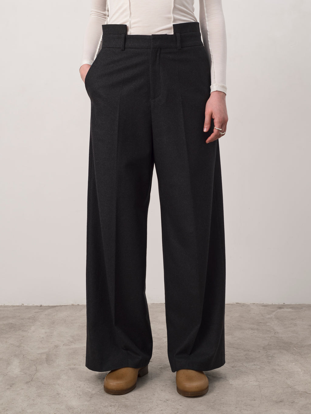 Double Waistband Wool Trouser