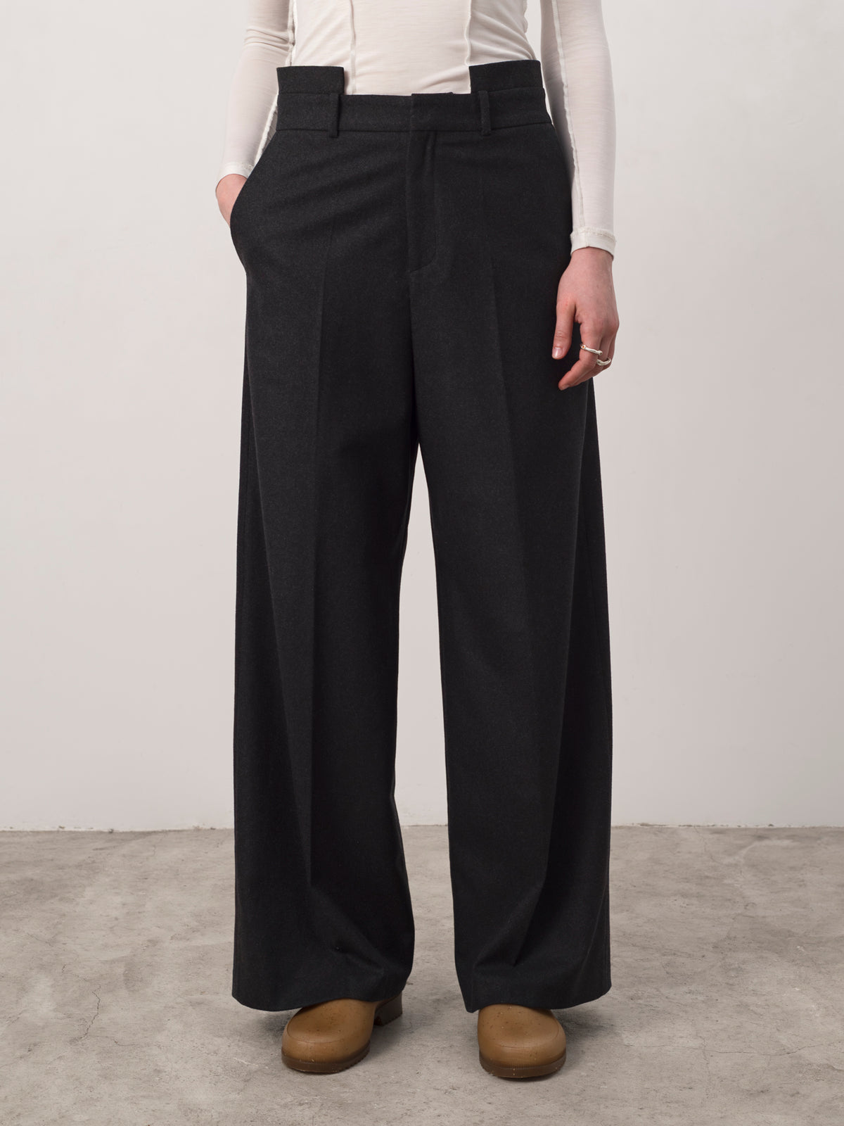 Double Waistband Wool Trouser