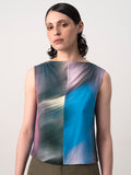 Blurred Print Viscose Shell Top