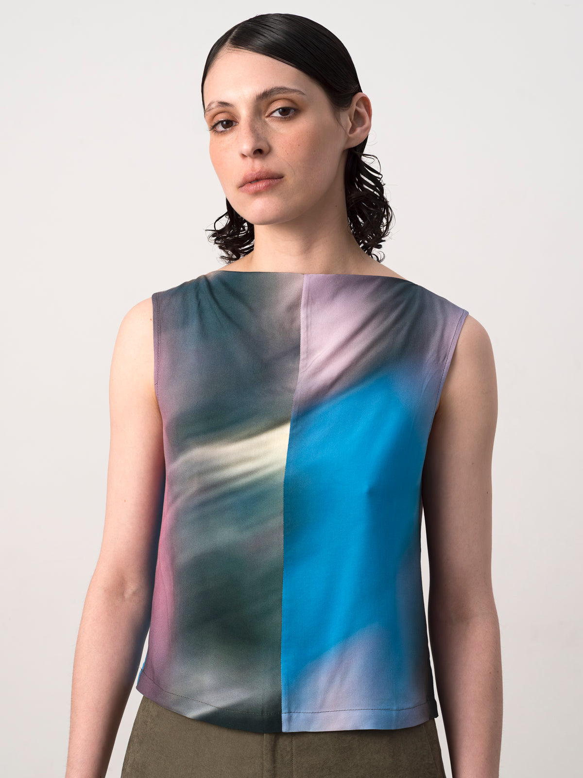 Blurred Print Viscose Shell Top