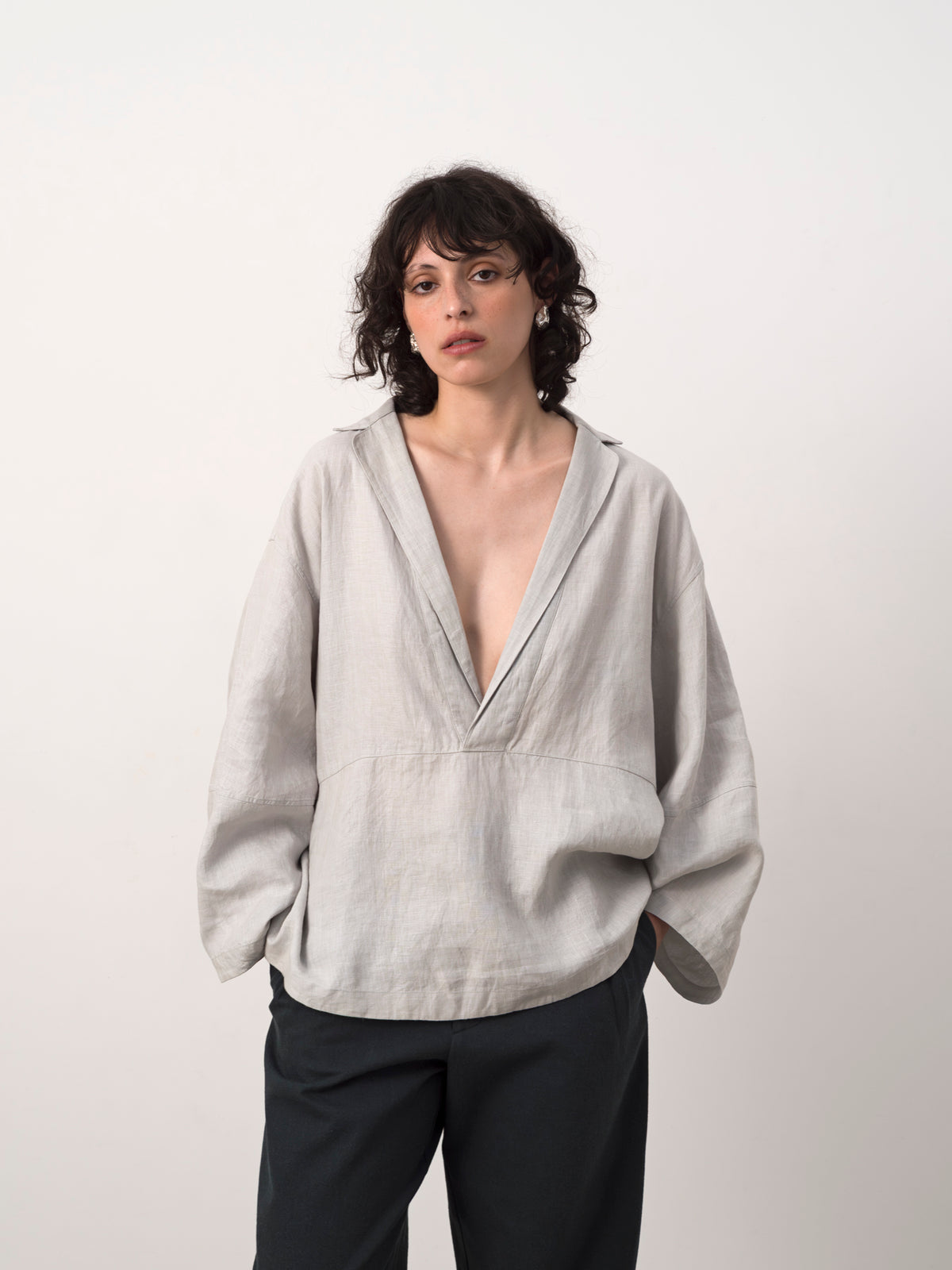 Pale Grey Hemp V-Neck Sweatshirt