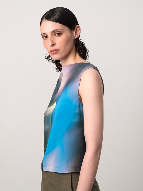 Blurred Print Viscose Shell Top