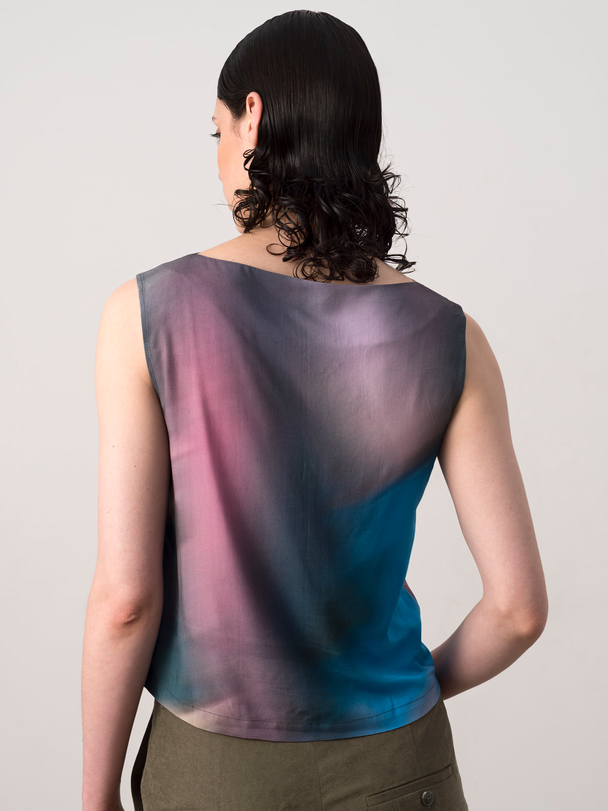 Blurred Print Viscose Shell Top
