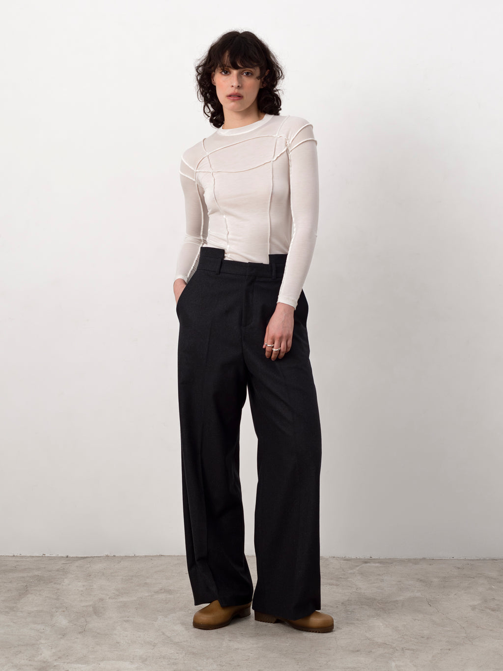Double Waistband Wool Trouser