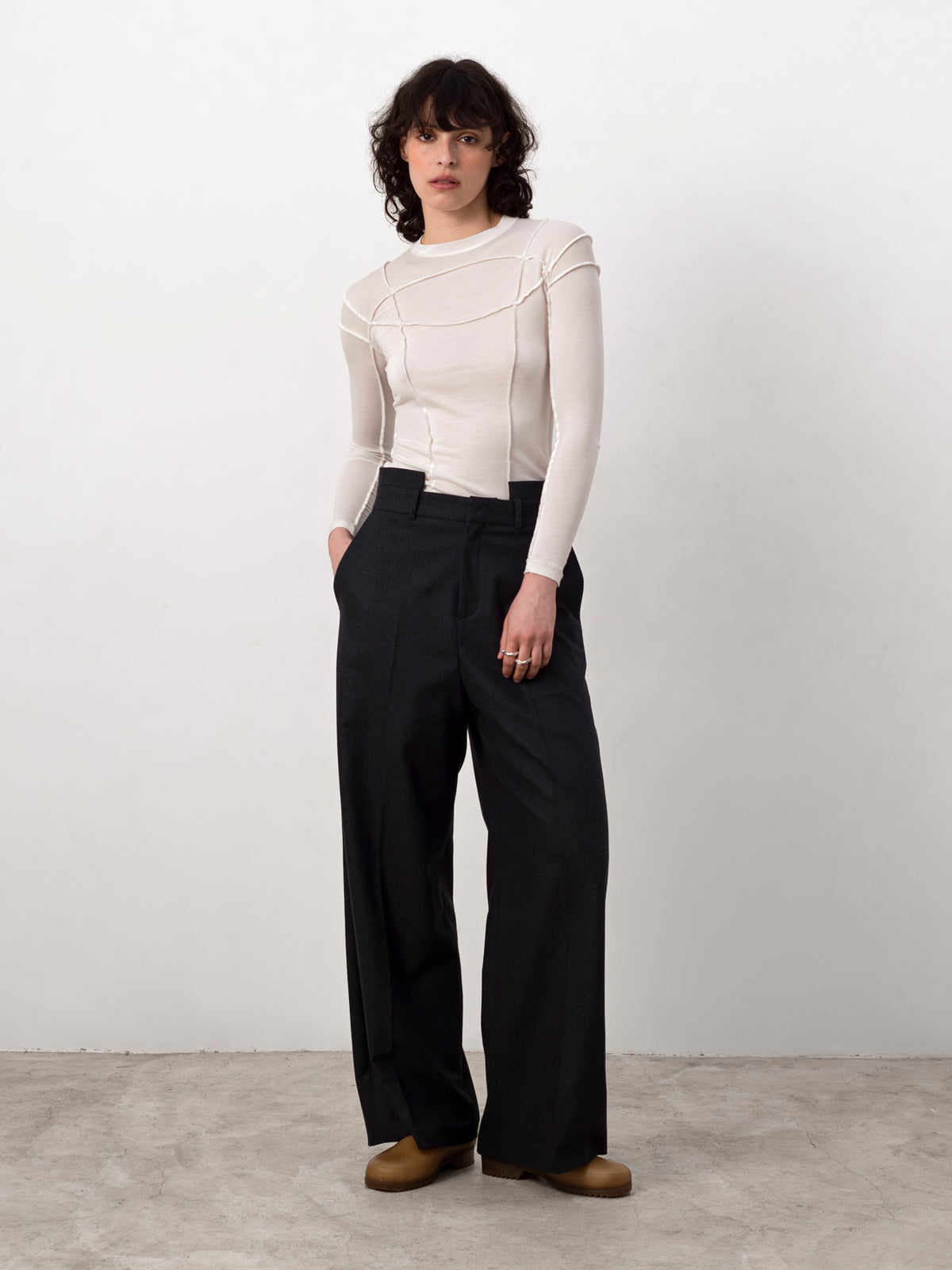 Double Waistband Wool Trouser