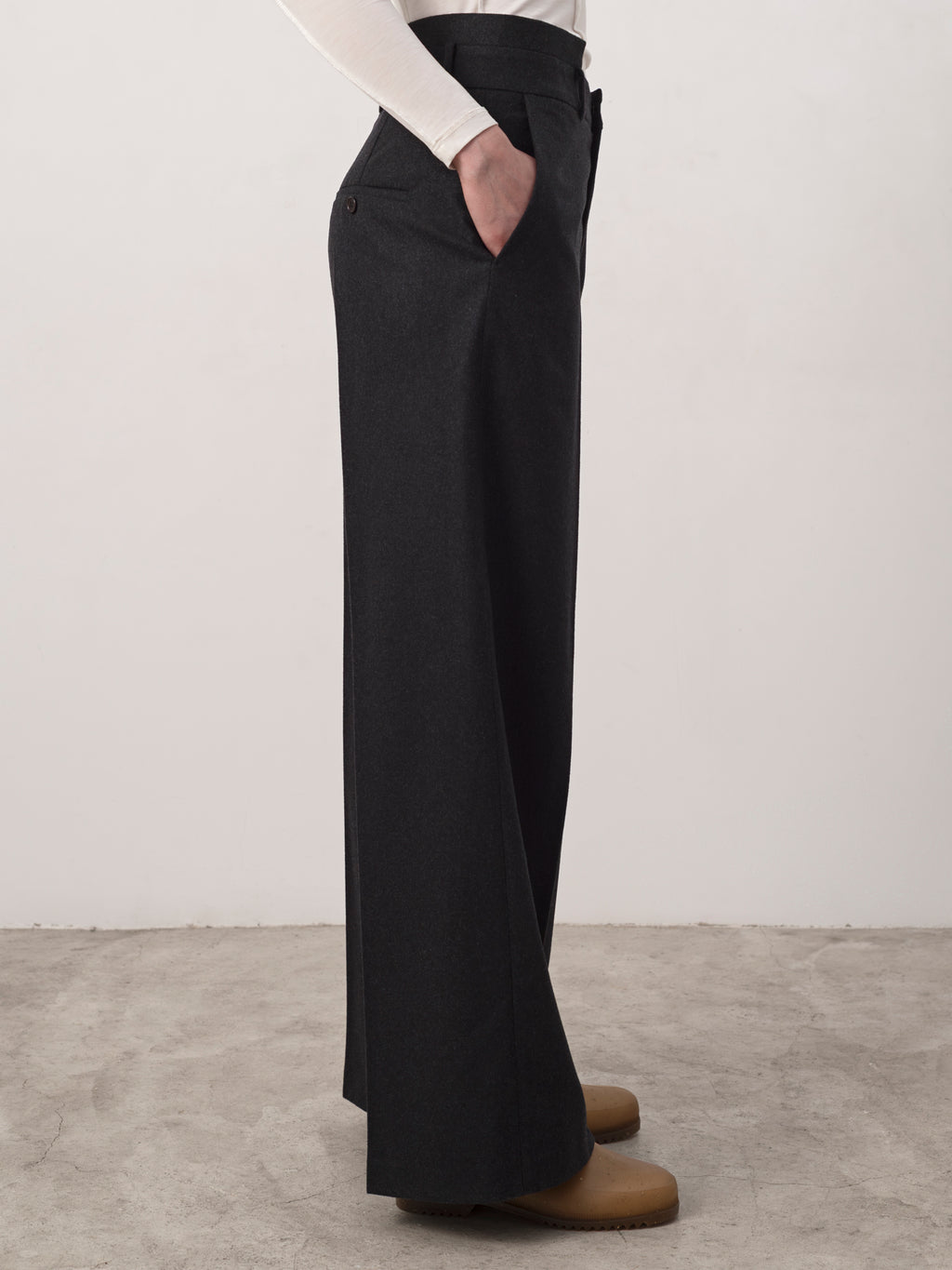 Double Waistband Wool Trouser