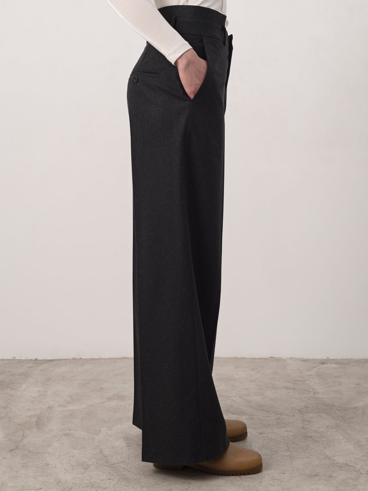 Double Waistband Wool Trouser