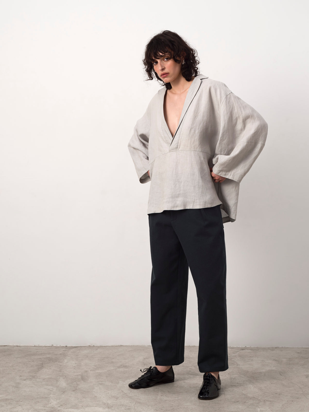 Pleated Blue Cotton Twill Trouser