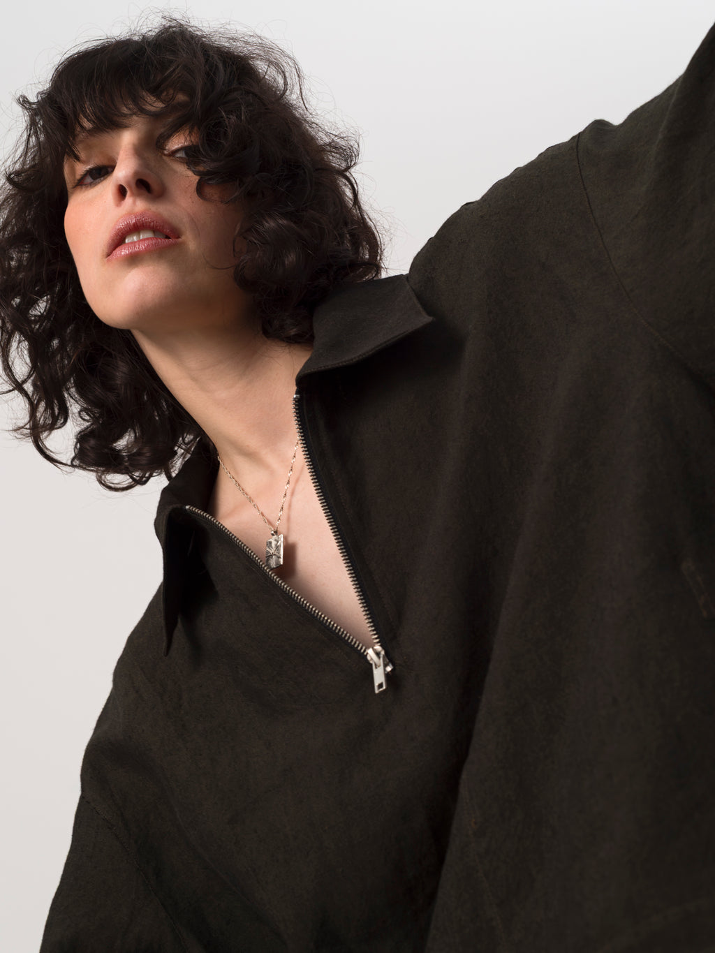 Brown Linen Half-Zip Pullover