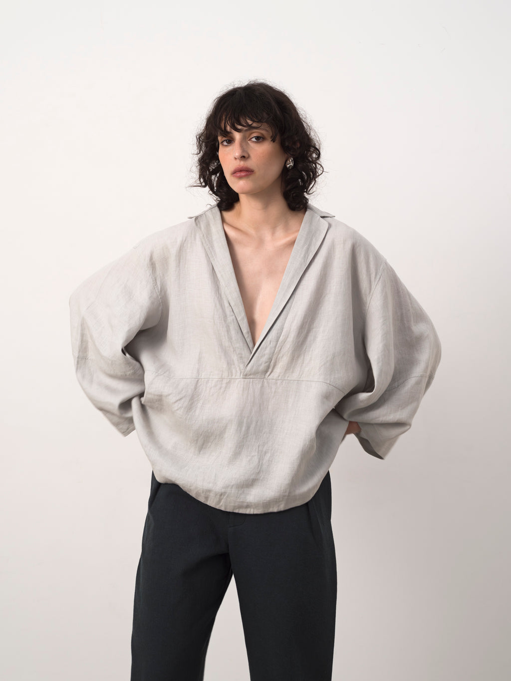 Pale Grey Hemp V-Neck Sweatshirt