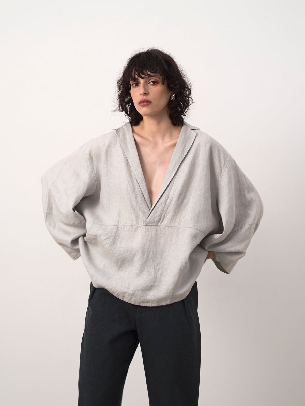 Pale Grey Hemp V-Neck Sweatshirt