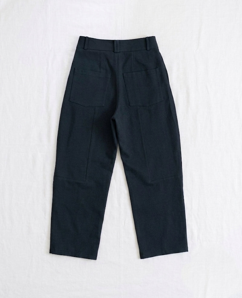Pleated Blue Cotton Twill Trouser